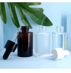 <b>Amber</b> clear Frosted 1oz 30ml LK01 Silk Screen Printed Flat Shoulder Cylinder Glass Dropper <b>Bottle</b> for Serum Essential Oil Custom - Product Image 1