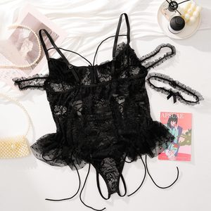 Сексуальное кружевное белье для трансграничной торговли: облегающее цельное платье с завязками на талии, прозрачная сетчатая плиссированная юбка, ODM-производство - Product Image 6