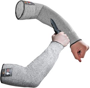 Guantes protectores de brazo y muñeca de fibra de vidrio de alta calidad, nivel 5, anticorte, con mangas de extensión de 18 pulgadas de longitud y orificio para el pulgar - Product Image 3