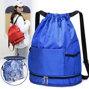 Promotional Polyester Waterproof Shopping Sports Drawstring Bag With Custom Printed Gym Backpack Bag