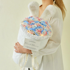 Sensazione avanzata orecchio di coniglio rosa Bouquet di sapone fiore di compleanno di san valentino regalo conservato piante per fidanzata - Product Image 3