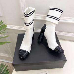 Botas de Invierno de Marca Famosa, Estilo Chelsea Retro, Formales, de Lujo para Mujer, Clásicas, a Media Pantorrilla, con Tacones Altos, Diseño de Calcetines Tejidos - Product Image 5