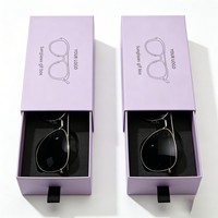 Boîte à lunettes de soleil de luxe mate violette avec logo personnalisé, emballage rigide en papier avec insert en EVA, emballage cadeau haut de gamme pour lunettes