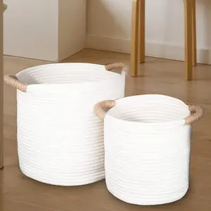 Ustomize-cesta de cuerda de algodón tejida para la colada, cesta de regalo con plantas verdes, decoración deseada