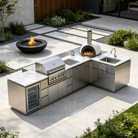 Mueble de Cocina Integrado de Lujo para Exteriores, Isla de Cocina de Acero Inoxidable Personalizada para Barbacoa, para Proyectos de Hoteles, Resorts y Jardines, OEM