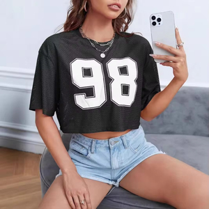 เสื้อครอปตาข่ายซับลิเมชั่นสำหรับผู้หญิง ขายส่ง แห้งเร็ว ระบายอากาศดี แฟชั่นเสื้อเจอร์ซีย์อเมริกันฟุตบอล เสื้อครอปตาข่ายสำหรับออกกำลังกาย - Product Image 2