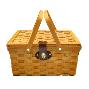 Panier de rangement pour pique-nique vivant et camping avec poignées Panier à fruits en bois multifonctionnel pour appareils ménagers fait à la main avec logo personnalisé