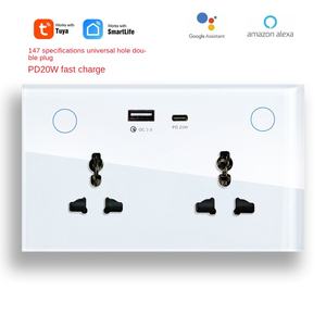 <span class=keywords><strong>Prise</strong></span> murale double Matter147 à 3 trous avec USB+C, connexion directe, compatible Apple <span class=keywords><strong>HomeKit</strong></span>, commande vocale et indicateur de batterie - Product Image 1
