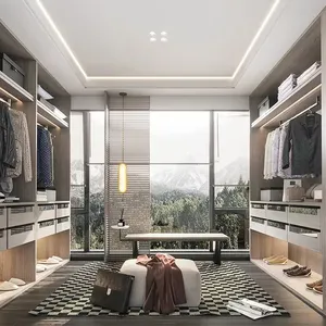 定制奢华设计开放式橱柜墙到墙滑动衣柜门巴洛克风格便携式木质衣柜