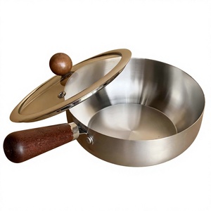 Stainless Steel Saucepan with Glass Lid 600 ML <b>Small</b> Cooking Pot with Wooden Handle Milk <b>Pan</b> for Tea Milk Sauce Gravy Noodles. - Product Image 1