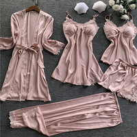 Nouveaux produits de détail chauds quatre pièces ensembles femmes été Homewear Robe de mariée soie peignoir Robes femmes