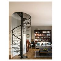Escalier en colimaçon préfabriqué moderne PRIMA, marches en bois massif, garde-corps en acier inoxydable, aluminium et verre, design durable et écologique