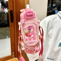 Nouvelle gourde scolaire pour enfants Strawberry Bear, écologique, en Tritan, double ouverture, incassable, avec paille, pour la rentrée scolaire