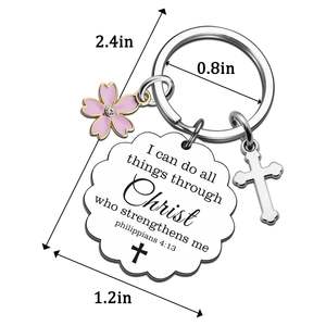Llavero con Colgante de Cruz de Flores Rosadas, Grabado en Acero Inoxidable, el Más Vendido, Regalo Ideal - Product Image 5