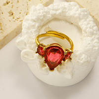 Eleganter Tropfenschliff Smaragdgrüner Zirkon Offener Ring, Edelstahl Verstellbarer Modeschmuck Ring für Damen