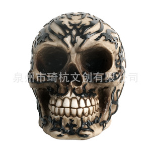 Figura Decorativa de Calavera con Patrón de Llamas para Halloween, Artesanía de Resina, Decoración para Interiores del Hogar y Entrada - Product Image 5