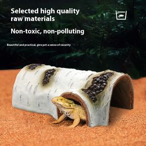 Reptiel Terrarium <span class=keywords><strong>Aquarium</strong></span> Decor Hars Vishuid Huis Met Schors Simulatie Berkenhouten Boog En Huisdiervriendelijk Ontwerp - Product Image 4