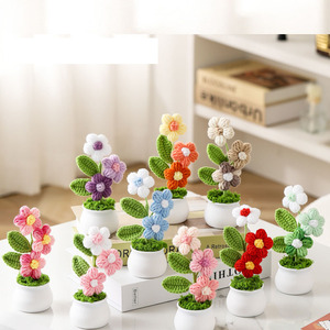 Wholesale Cute Crochet Pot Flower Arrangements Wool Artificial Home Desk Top Decor for Halloween Back to School Father's Day - Product Image 1