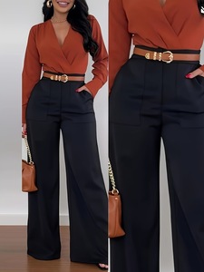 Pantaloni da Completo <span class=keywords><strong>a</strong></span> <span class=keywords><strong>Gamba</strong></span> <span class=keywords><strong>Larga</strong></span> Casual in Tinta Unita Taglie Forti per Donne Europee e Americane - Product Image 4