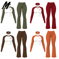 Ensemble 2 pièces Milady à manches raglan longues et taille haute, coupe ajustée, en Spandex/Coton, vêtements de sport décontractés à séchage rapide, logo personnalisable, best-seller