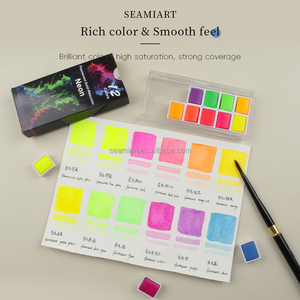Ensemble de <span class=keywords><strong>12</strong></span> aquarelles fluorescentes solides pour artistes, kit portable demi-palettes, Acuarelas Aquarela Calligraphie - Product Image 4