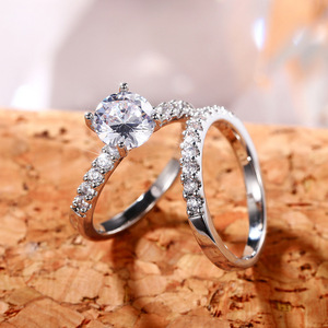 Conjunto de Anillos de Circonia Cúbica para Pareja, Joyería de Compromiso y Boda para Mujer - Product Image 2