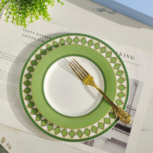 New Green Eco-Friendly Plant Pattern Luxury European Style Bone China Dinner Plate Set - Product Image 3