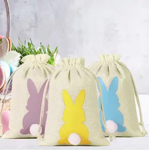 Draagbare Easter Gift Bag Cadeau Candy Ei Snack Tasje Vlas Trekkoord Decoratie Zak Voor Verjaardag Vakantie Feest