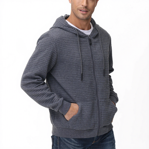 Sudadera con Capucha y Cierre para Hombre, Tejido Waffle, Corte Regular, Informal, para Otoño, Color Gris 2027 - Product Image 3