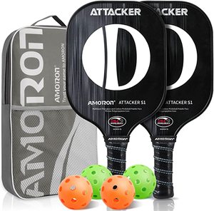 Sharewell pickleball vợt thiết lập sợi carbon thành phần PE tổ ong 2 pickleball paddles + 4 quả bóng + 4 mồ hôi thấm + 1 bìa Túi - Product Image 1