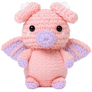Poupée en laine rose en forme de cochon, faite à la main au crochet, avec carte positive, décorations créatives pour la maison, kit de matériel avec tutoriel en anglais - Product Image 2