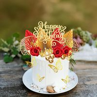 Kronen-Kuchenaufsatz, Kugeln Happy Birthday Kuchendekoration Krone Geburtstag Rot Roségold Schmetterlinge, Kuchendekoration für Geburtstag Hochzeit