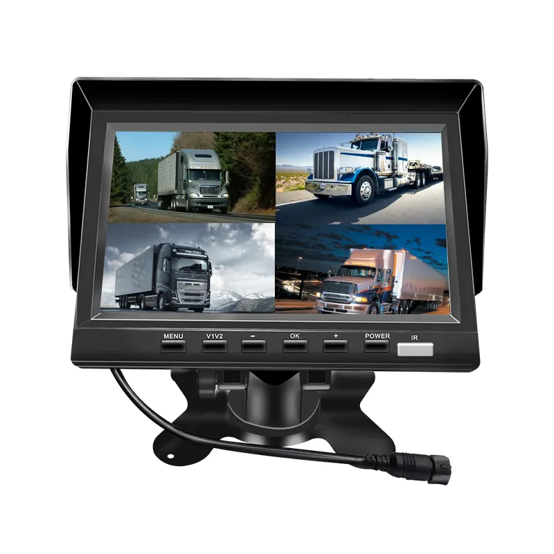 Monitor layar tampilan 4ch, monitor deteksi titik buta mobil truk 7 inci 4ch, sistem AI 720P dvr, monitor 4 layar terpisah