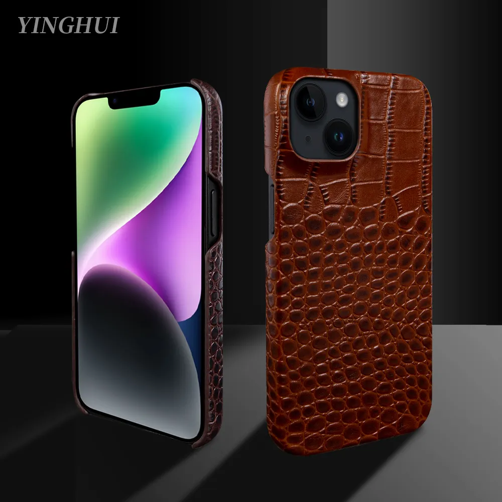 Funda de piel de cocodrilo para Iphone 14, 13, 12, 11 Pro Max, Funda de cuero genuino