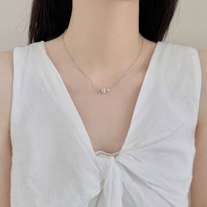 Dylam Stylish Minimalist Design Hypoallergenic S925 Silver Frosted Surface Double Circle <b>Beads</b> Pendant Necklace for Daily Wear - Product Image 6
