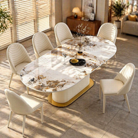 Ensemble de table et chaises de salle à manger ovales en marbre moderne de luxe, 4, 6 ou 8 places, pour la maison, le restaurant, le salon, meubles crème, designs de cuisine