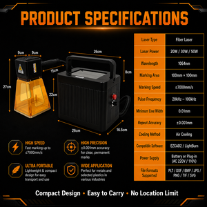 เครื่องเลเซอร์ไฟเบอร์พกพา 20W 30W 50W 100W พร้อมหน้าจอสัมผัส HD สำหรับสลักโลหะได้ทุกที่ทุกเวลา - Product Image 2