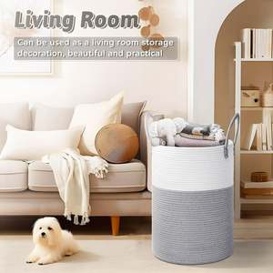 Panier de rangement bohème en jacinthe d'eau, de qualité supérieure, pour la maison, corbeille à pain, panier à fruits en céramique tressé, panier à linge pliable, pour le déménagement - Product Image 5