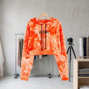 <b>Women's</b> Tie Dye Hooded <b>Sweatshirt</b> Set Cotton Knitted Casual Short Length Full Sleeve With Letter Print Spring Wear - Product Image 3