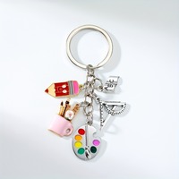 Porte-clés en émail pour professeur d'art, palette de peinture, cadeau de remerciement pour la rentrée scolaire, mini-crayon, règle, breloque, pendentif en métal