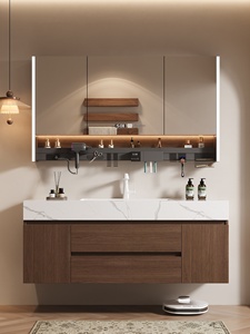 Mobile <span class=keywords><strong>Bagno</strong></span> Moderno di Lusso Marrone, Mobiletto Singolo ad Alta Capacità con Specchio Intelligente, Montaggio a Parete in MDF, Vendita all'Ingrosso - Product Image 3