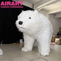 Ours polaire blanc gonflable en tissu pelucheux long, mascotte gonflable en forme d'ours polaire de dessin animé