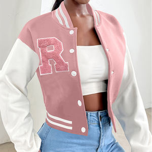 แจ็กเก็ตบอมเบอร์สำหรับผู้หญิงแจ็กเก็ตเบสบอลแจ็กเก็ตปักลายอักษรย่อ - Product Image 1