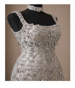 Trendy Satin Silk Party Wear <b>Dress</b> with Crystal Stone Embroidery Elegant Women Evening Gown for <b>Prom</b> Cocktail Events - Product Image 3