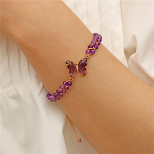 Braccialetti con perline a forma di farfalla, perline di cristallo artificiale da 4 mm, doppio intreccio, stile maglione. - Product Image 3