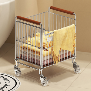 <span class=keywords><strong>Porta</strong></span> cesto per biancheria sporca per pavimento del bagno <span class=keywords><strong>con</strong></span> capacità di impugnatura in legno carrello portaoggetti Mobile organizzatore di mobili <span class=keywords><strong>Trolley</strong></span> - Product Image 4