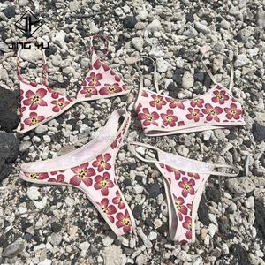 Conjunto de Bikini Personalizado de Fábrica, Estampado Floral Personalizado OEM, Tela Reciclada, Trajes de Baño Hawaianos para Mujer, Traje de Baño Hawaiano Personalizado - Product Image 5