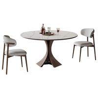 Table à manger en bois massif de style nordique RYH avec plateau en pierre, design rond pour 6 personnes, pour usage domestique, nécessite l'assemblage
