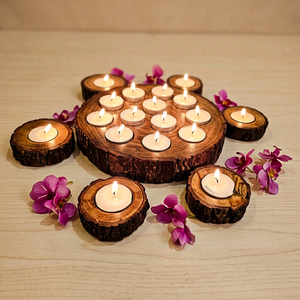 Support de bougie rond en bois fait main, style rustique, pour décoration de maison, Halloween, mariage, Noël - Product Image 1