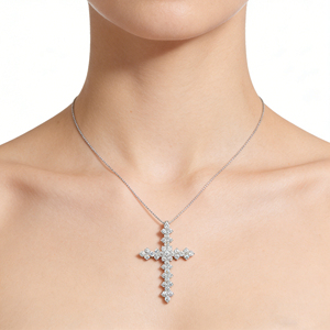 CUSTOM SILVER 10K/14K/18K GOLD PLATED LAB GROWN CVD DIAMOND CLASSIC ENGAGEMENT GIFT SWEATER <b>CHAIN</b> NECKLACE <b>CROSS</b> PENDANT VS - Product Image 5
